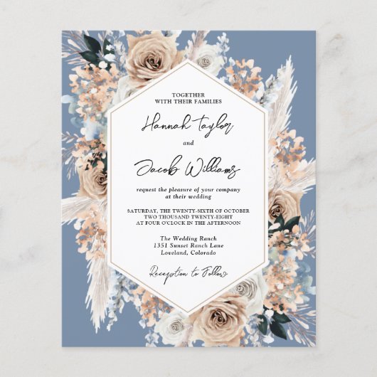 Budget Stusty Blue Boho Wedding QR Code RSVP Uitno (Voorkant)