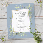 Budget Stusty Blue Bridesmaids Luncheon Invite<br><div class="desc">Met delicate waterverf bladeren,  kunnen deze schitterende budgetbridesmaids op uitnodiging gepersonaliseerd worden met uw speciale gebeurtenisinformatie,  met een stoffige blauwe achtergrond. Ontworpen door: Thisnotme©</div>