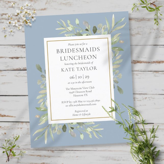 Budget Stusty Blue Bridesmaids Luncheon Invite (Creator heeft geüpload)