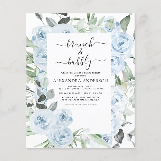 Budget Stusty Blue Brunch & Bubble Vrijgezellenfee Flyer (Voorkant)