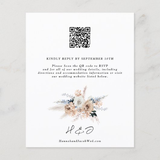 Budget Stusty Blue Champagne Wedding QR Code Uitno (Achterkant)