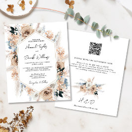 Budget Stusty Blue Champagne Wedding QR Code Uitno