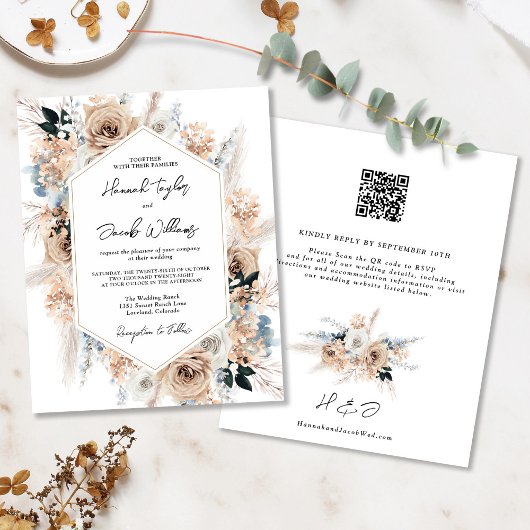 Budget Stusty Blue Champagne Wedding QR Code Uitno