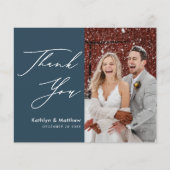 Budget Stusty Blue Elegant Script Weddenschap Dank Flyer (Voorkant)