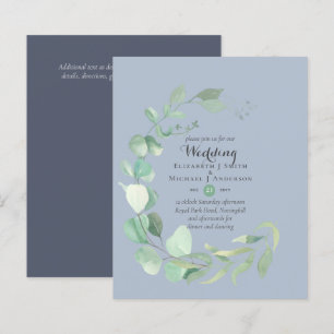Budget Stusty Blue Eucalyptus Wedding Invita