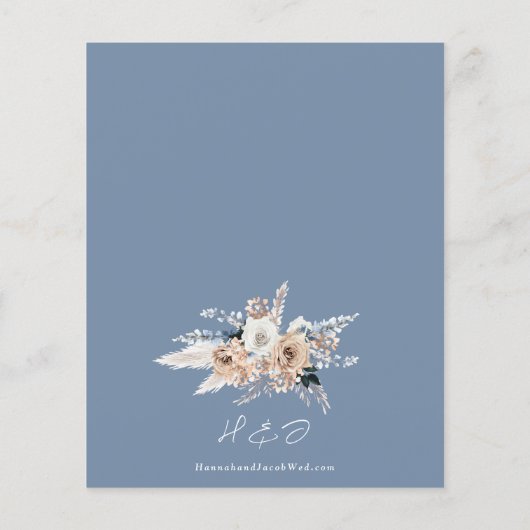 Budget Stusty Blue Floral Boho Wedding Uitnodiging (Achterkant)