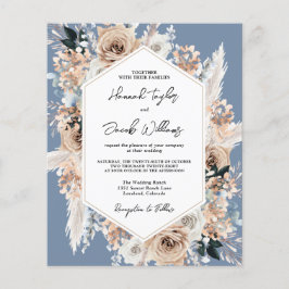 Budget Stusty Blue Floral Boho Wedding Uitnodiging