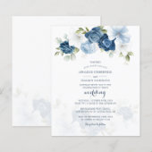 Budget Stusty Blue Floral Botanical Wedding Invite (Voorkant / Achterkant)