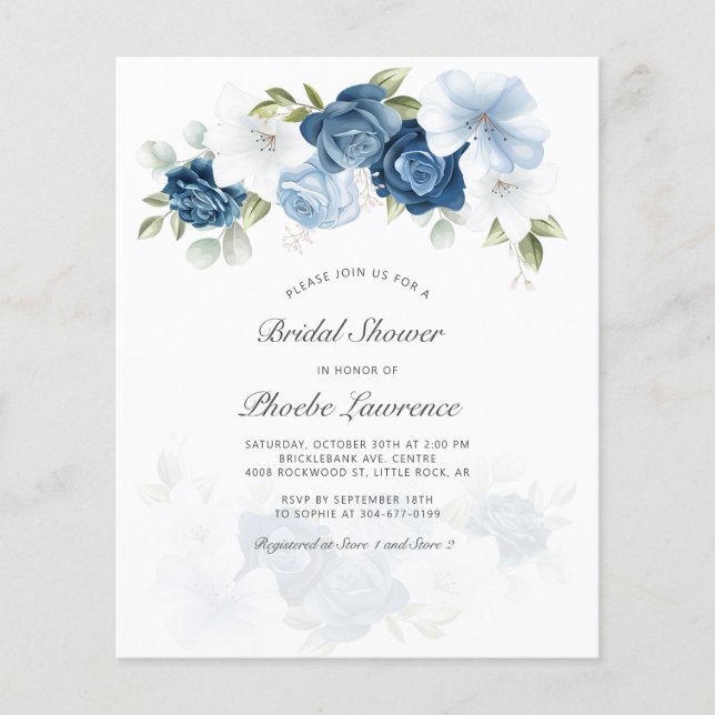 Budget Stusty Blue Floral Bridal Shower (Voorkant)