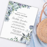 Budget Stusty Blue Floral Bridal Shower<br><div class="desc">Stamblauwe rozen en wilde bloemen versieren een dun goudlijst. Moderne kalligrafie voegt de Boho Vibe toe.</div>