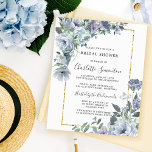 Budget Stusty Blue Floral Bridal Shower<br><div class="desc">Stamblauwe rozen en wilde bloemen versieren een dun goudlijst. Moderne kalligrafie voegt de Boho Vibe toe.</div>