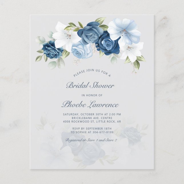 Budget Stusty Blue Floral Bridal Shower (Voorkant)
