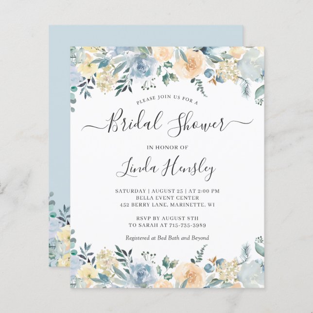 Budget Stusty Blue Floral Bridal Shower (Voorkant / Achterkant)