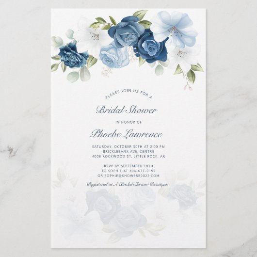 Budget Stusty Blue Floral Bridal Shower Briefpapier (Voorkant)
