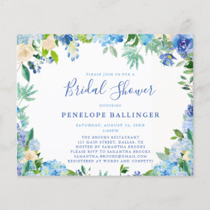 Budget Stusty Blue Floral Bridal Shower Invitation