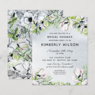 Budget Stusty Blue Floral Bridal Shower Invitation