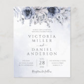 Budget Stusty Blue Floral Elegant Wedding Invite (Voorkant)