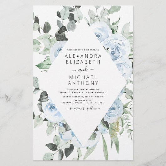 Budget Stusty Blue Floral Greenery Wedding (Voorkant)