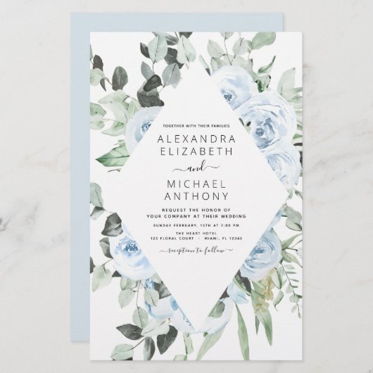Budget Stusty Blue Floral Greenery Wedding (Voorkant / Achterkant)