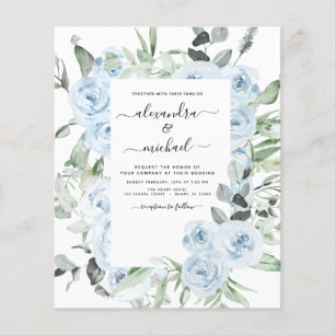 Budget Stusty Blue Floral Greenery Wedding Flyer