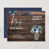 BUDGET Stusty Blue Floral RSVP Rustic Wedding (Voorkant / Achterkant)