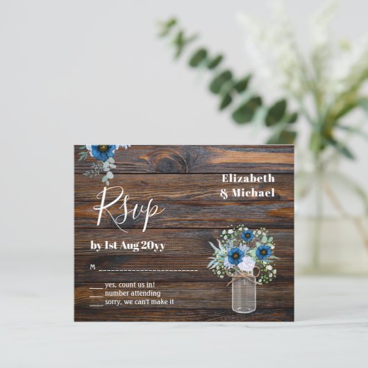 BUDGET Stusty Blue Floral RSVP Rustic Wedding (Staand voorkant)