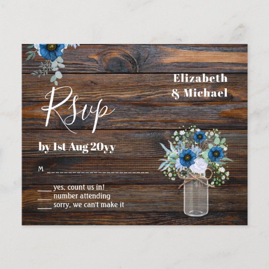 BUDGET Stusty Blue Floral RSVP Rustic Wedding (Voorkant)