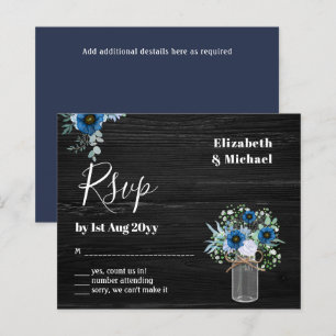 BUDGET Stusty Blue Floral RSVP zwart-wit