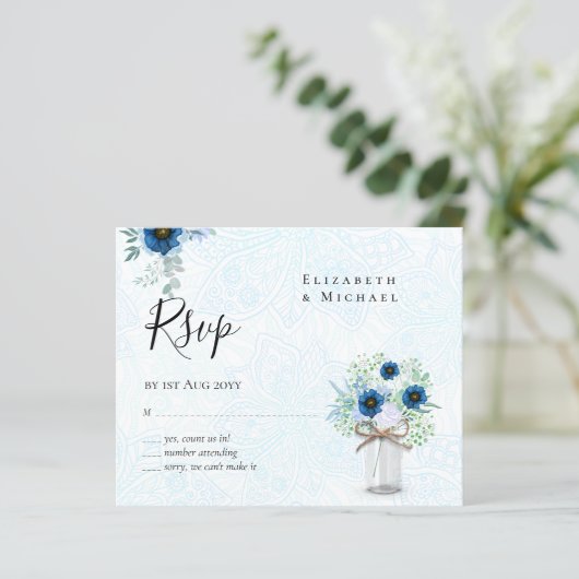 BUDGET Stusty Blue Floral RSVP zwart-wit (Staand voorkant)