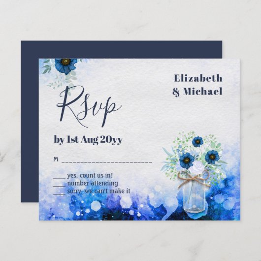 BUDGET Stusty Blue Floral RSVP zwart-wit (Voorkant / Achterkant)