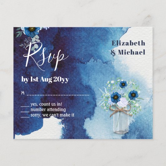 BUDGET Stusty Blue Floral RSVP zwart-wit (Voorkant)