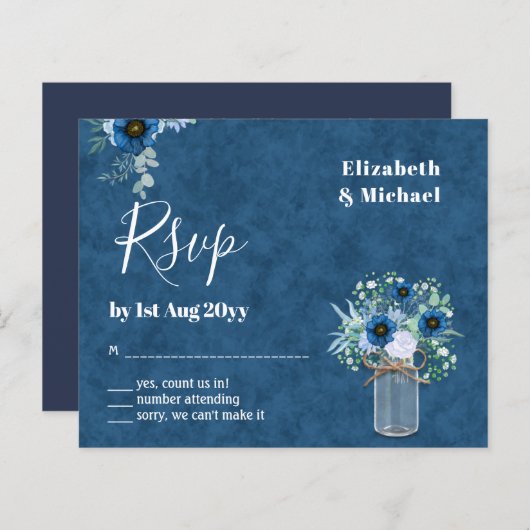 BUDGET Stusty Blue Floral RSVP zwart-wit (Voorkant / Achterkant)