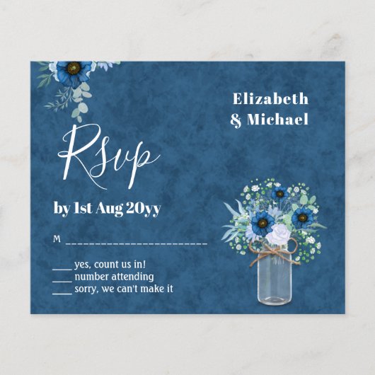 BUDGET Stusty Blue Floral RSVP zwart-wit (Voorkant)