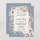 Budget Stusty Blue Floral Rustic Wedding Invitatio (Voorkant / Achterkant)