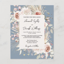 Budget Stusty Blue Floral Rustic Wedding Invitatio