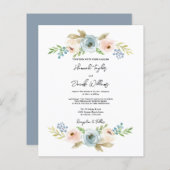 Budget Stusty Blue Floral Rustic Wedding Invite (Voorkant / Achterkant)