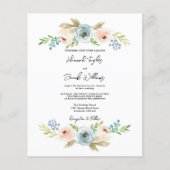 Budget Stusty Blue Floral Rustic Wedding Invite (Voorkant)