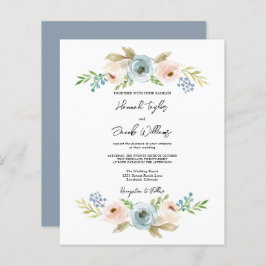 Budget Stusty Blue Floral Rustic Wedding Invite