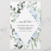 Budget Stusty Blue Floral Save the Date Greenery (Voorkant)