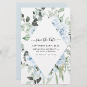 Budget Stusty Blue Floral Save the Date Greenery (Voorkant / Achterkant)