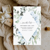 Budget Stusty Blue Floral Save the Date Greenery