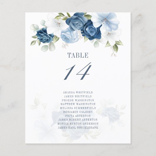 Budget Stusty Blue Floral Table Number en Seat (Achterkant)