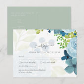 Budget Stusty Blue Floral Wedding Briefkaart (Voorkant / Achterkant)