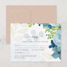 Budget Stusty Blue Floral Wedding Briefkaart