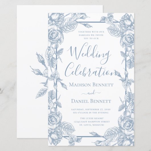 Budget Stusty Blue Floral Wedding Celebration (Voorkant / Achterkant)