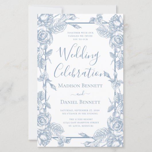 Budget Stusty Blue Floral Wedding Celebration (Voorkant)