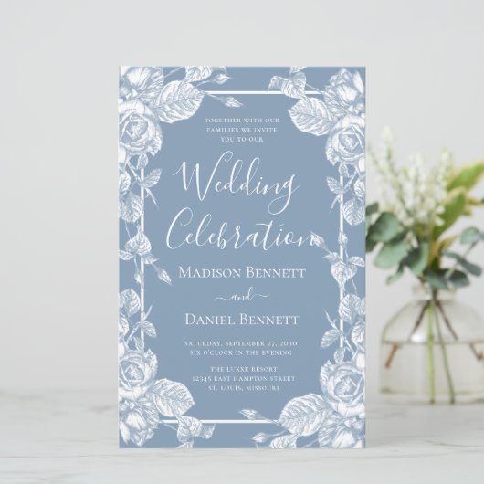 Budget Stusty Blue Floral Wedding Celebration (Staand voorkant)