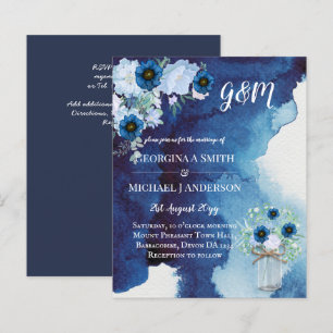 BUDGET Stusty Blue Floral Wedding Invite