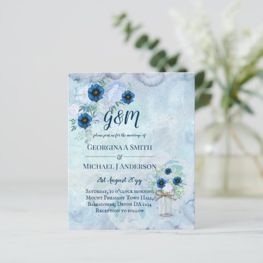 BUDGET Stusty Blue Floral Wedding Invite (Staand voorkant)