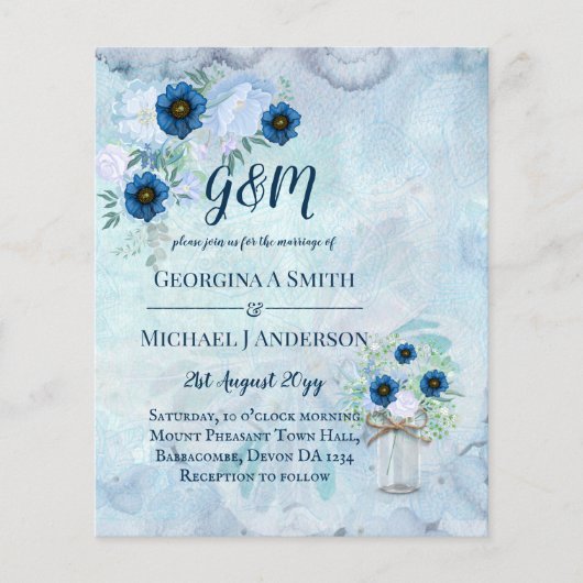 BUDGET Stusty Blue Floral Wedding Invite (Voorkant)